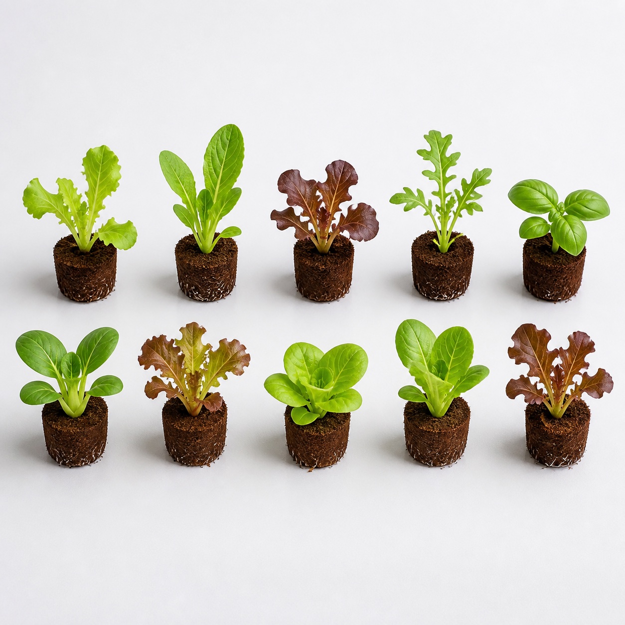 10 young hydroponic seedlings in propagation plugs