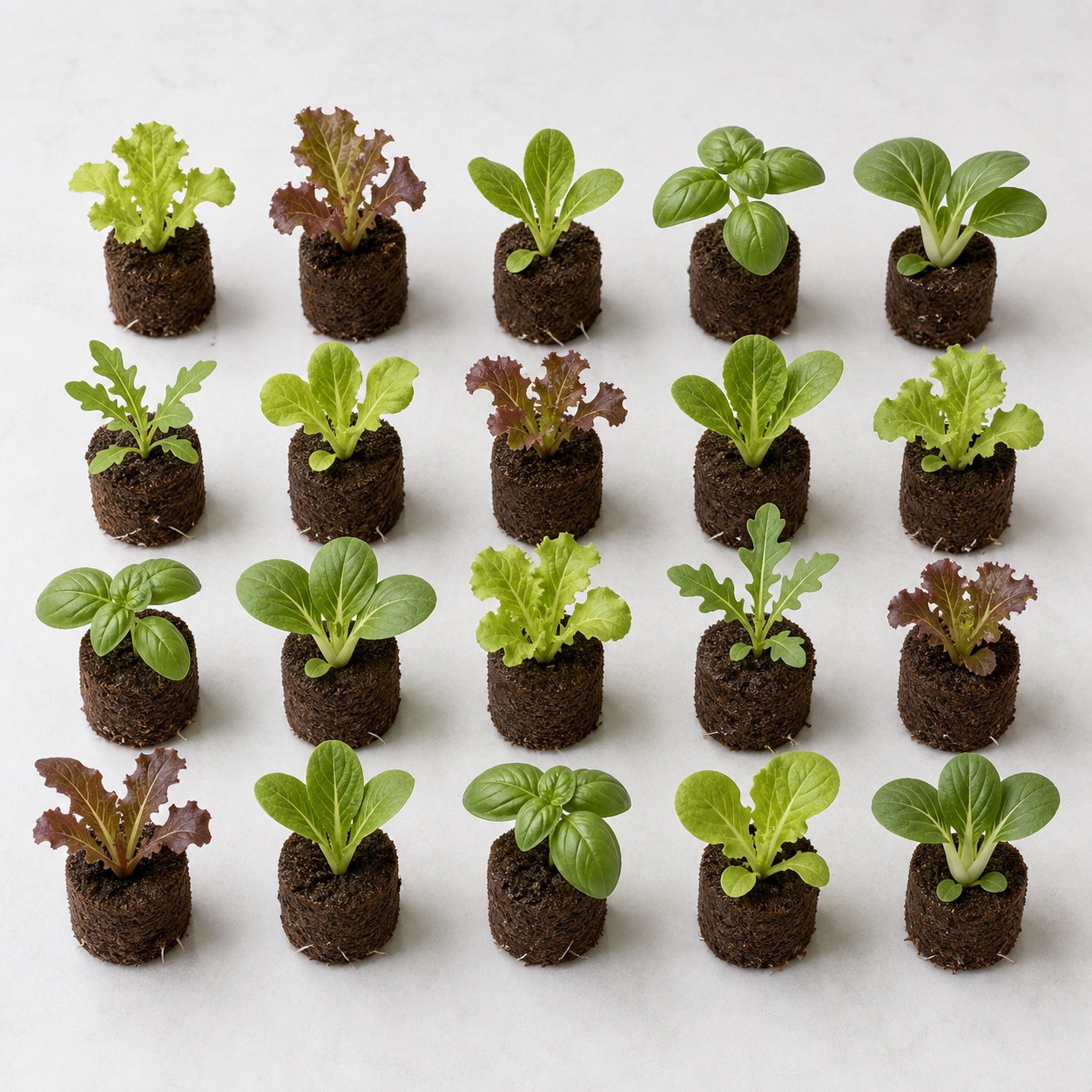 20 young hydroponic seedlings in propagation plugs